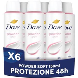 Dove Deodorante Spray, Dove Classic Care Powder, Deodorante Antitraspirante Spray, Protezione Fino a 48 Ore, con 1/4 di Crema Idratante, Formula Delicata, Deodorante Uomo e Donna, 6 Pezzi da 150 ml