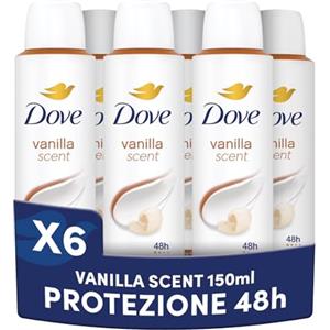 Dove Deodorante Spray, Dove Classic Care Vaniglia, Deodorante Antitraspirante Spray, Protezione Fino a 48 Ore, con 1/4 di Crema Idratante, Formula Delicata, Deodorante Uomo e Donna, 6 Pezzi da 150 ml