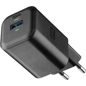 Cellularline Caricabatterie da rete con tecnologia GAN 65W - 2 porte USB-C e USB-A - ricarica rapida - formato compatto - nero