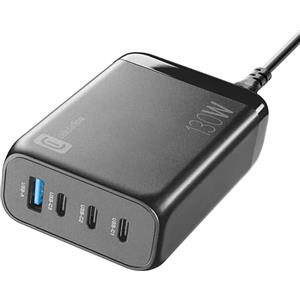 Cellularline - Multipower Desk GaN 130W - Caricabatterie da Rete 4 Porte Ultracompatto - 3 USB-C e 1 USB-A - Tecnologia GaN - Per Smartphone, Tablet e Laptop - Nero