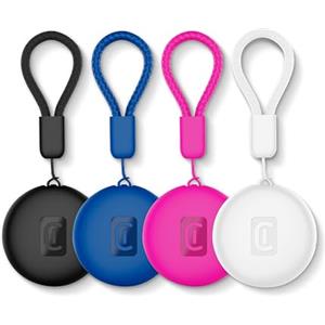 Cellularline localizzatore di oggetti Bluetooth Tracy Tag Dual in un set da 4 pezzi per le app Apple Dov'è e Google Find Hub nei colori nero, blu, rosa e bianco