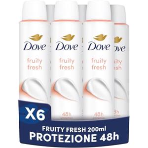 Dove Deodorante Spray, Dove Classic Care Fruity, Deodorante Antitraspirante Spray, Protezione Fino a 48 Ore, con 1/4 di Crema Idratante, Formula Delicata, Deodorante Uomo e Donna, 6 Pezzi da 200 ml