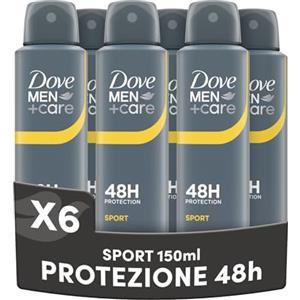 Dove Men + Care Dove Men Care, Deodorante Uomo Spray, Classic Sport, Antitraspirante, Protezione Fino a 48 Ore, Profumazione Agrumata, Formula Delicata sul Microbioma della Pelle, 6 Pezzi da 150 ml