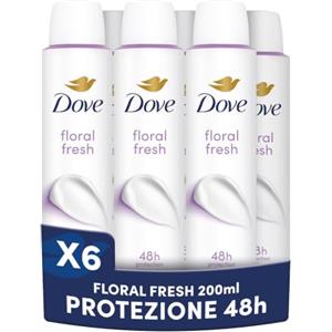 Dove Deodorante Spray, Dove Classic Care Floral, Deodorante Antitraspirante Spray, Protezione Fino a 48 Ore, con 1/4 di Crema Idratante, Formula Delicata, Deodorante Uomo e Donna, 6 Pezzi da 200 ml