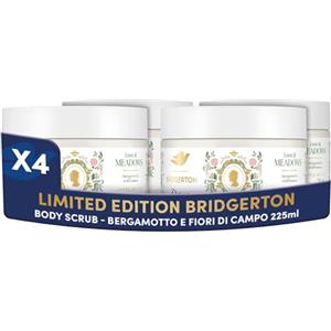 Dove Scrub Corpo Bridgerton Love & Meadows, Limited Edition, con Detergenti a Base Vegetale e ¼ di Crema Idratante, Note di Bergamotto e Fiori di Campo, Senza Solfati, 4 Confezioni da 225 ml