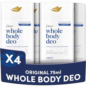 Dove Whole Body Deo Deodorante Stick per Tutto il Corpo Original 75 ml, Deodorante Corpo Multi-Zona con 0% Sali di Alluminio, Protezione Anti-Odore 24 Ore, Formula Delicata, Dermatologicamente Testato