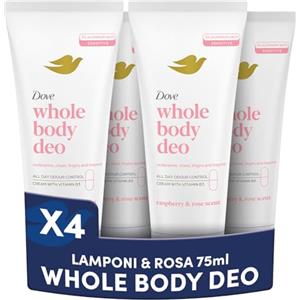 Dove Deodorante Dove Crema Whole Body Deo 75ml, Deodorante per Tutto il Corpo, Profumo di Lamponi e Rosa, Protezione dagli odori fino a 72 ore, Dermatologicamente Testato, Ginecologicamente Testato