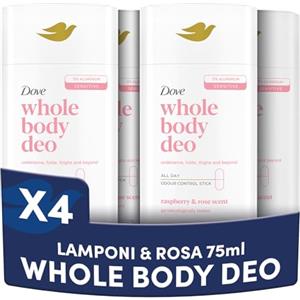 Dove Deodorante Dove Stick Whole Body Deo 75ml, Deodorante per Tutto il Corpo, Profumo di Lamponi e Rosa, Protezione dagli Odori fino a 24 ore, Dermatologicamente Testato, Ginecologicamente Testato