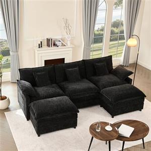 Litbird Divano 3 Posti 274 cm, Divano Angolare Modulare a U, Chenille, Nero
