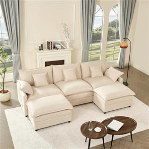 Litbird Divano 3 Posti 274 cm, Divano Angolare Modulare a U, Lino, Bianco crema