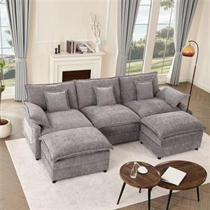 Litbird Divano 3 Posti 274 cm, Divano Angolare Modulare a U, Chenille, Grigio