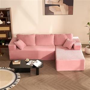 Litbird Divano Angolare 3 Posti, Forma L Destra, Velluto a Coste, Rosa
