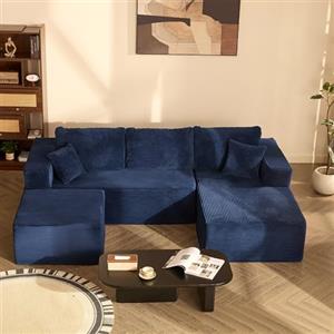 Litbird Divano angolare modulare a forma di L con chaise longue a sinistra - Struttura morbida senza telaio rigido, seduta extra profonda in velluto a coste (Blu navy, U · Destra (fronte))
