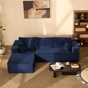 Litbird Divano Angolare 3 Posti, Forma L Sinistra, Velluto a Coste, Blu navy