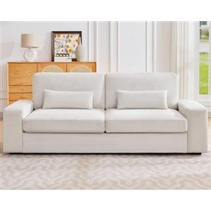 LUXOAK Divano a 3 posti da 220 cm con profondità di seduta di 59 cm, divano moderno con braccioli larghi, facile da montare, ideale per soggiorno, camera da letto o sala giochi, ciniglia beige