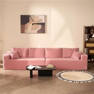 Litbird Divano 4 Posti Modulare, Velluto a Coste, Rosa