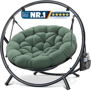 KESSER Sedia sospesa con struttura Bali, altalena sospesa fino a 150 kg, per interni ed esterni, cuscino e tasca laterale, cestino sospeso, struttura in acciaio e cuscino in schiuma, ideale per