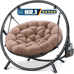 KESSER® Poltrona sospesa con telaio Bali, altalena sospesa fino a 150 kg, per interni ed esterni, cuscino e tasca laterale, cestino sospeso, struttura in acciaio e imbottitura in schiuma