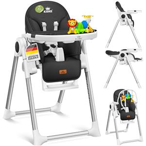 KIDIZ® 3 in 1 Seggiolone Seggiolone per bambini con barra dei giochi, Lettino per bambini, Seggiolone combinato Seggiolone per bambini, Schienale regolabile in 7 diverse altezze, nero