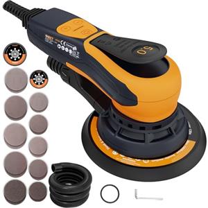 MAXXT Levigatrice orbitale senza spazzole 350W, disco-150&125mm, Levigatrice rotorbitale 5.0 connessione a tre nuclei, 4000-10000RPM (6 velocità regolabili) 20 fogli di carta vetrata