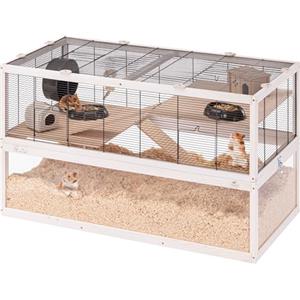 Ferplast Gabbia per Criceti DOMSTER, 3 Piani, con Accessori, Piattaforme e Scalette, Metallo Verniciato e Legno FSC, Base Trasparente, 100 x 50 x h 61 cm