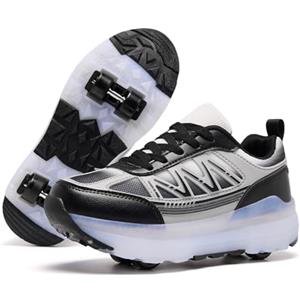 ANEFUN Scarpe da skate a rotelle per ragazze ragazzi bambini scarpe da ginnastica staccabili con ruote alla moda, Nero , 19 EU