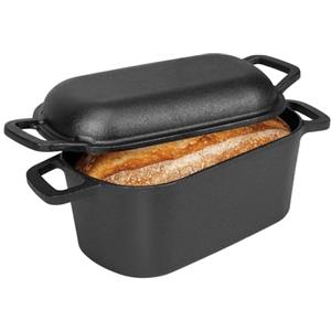 GFTIME Pentola in ghisa, 35 cm, per pane, pane con coperchio, robusta teglia per pane con coperchio, ideale per pane, pane, pane, pane, pane e pane tostato