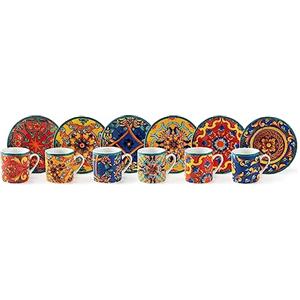 Excelsa , Porcellana, Set 6 tazzine da caffè Trinacria con piattino, multicolore