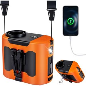 POPERFUN Ventilatore Portatile 14800mAh 40H, Ventilatore da Cintura 5 Velocità 16000RPM con Luce LED Ventilatore da Collo Senza Mani, Adatto per Luoghi all'aperto, Campeggio e Viaggi (arancione)