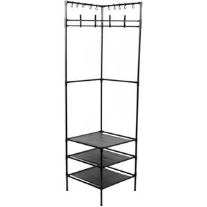GUTEINTE Scarpiera e Cappelliera, Supporto Appendiabiti con Portascarpe, Organizzatore Multifunzione per Ingresso, Corridoio, angolare (Nero, 180x45x45cm, 3 Ripiani e 10 Ganci)