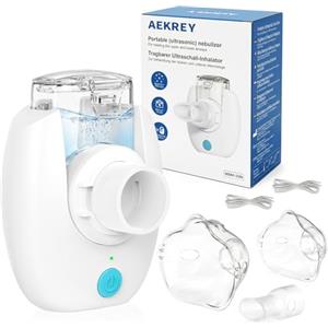 AEKREY Aerosol Portatile Silenzioso per Adulti e Bambini, Bianco | Macchina Aerosol Portatile con 2 Maschere e Boccaglio, per Sinusite/Tosse/ Raffreddore/Bronchite/Asma, Viaggi e Uso Domestico