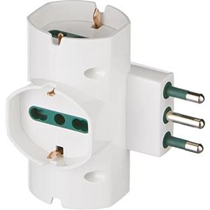 Vimar RI.00315.B Adattatore elettrico multiplo sfalsato verticale, 3 prese universali con protezione bambini SICURY, spina (grande) standard italiano tipo S17 2P+T 16 A