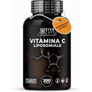 VIVACAPS Vitamina c liposomiale 1000mg per dose 200cps 2 al giorno, Vitamine c ad alta biodisponibilità e lento rilascio, supporta la normale funzione del sistema immunitario, Acido ascorbico Made in italy