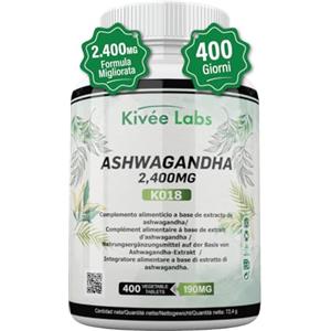 KivéeLabs 400 compresse di Ashwagandha ad alta potenza | 2400 mg per compressa con concentrazione 50:1 | VEGAN - Senza glutine - Non OGM.