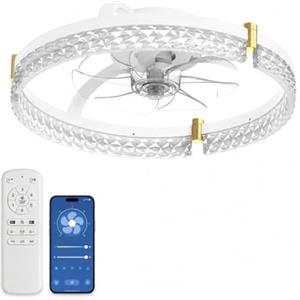 Airwit 48cm Ventilatore da Soffitto Silenzioso con Luce e Telecomando, Dimmerabile Lampada Ventilatore da Soffitto Moderno con Reversibile Motore DC, Lampadario Ventilatore per Camera da Letto, Cucina