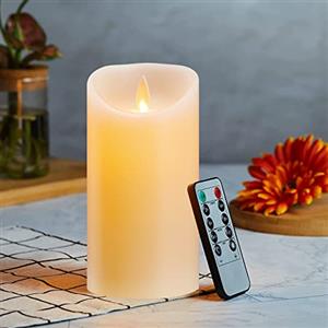 Lonkenn Candele LED, Flickering Flameless LED Candele, Candele a Batteria, con Telecomando a 10 Tasti, Fiamma Danzante, Funzione Timer, Realizzato in Vera Paraffina per Decorazione, Festa, Vacanze-15cm Ivory
