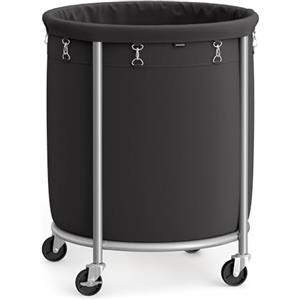 SONGMICS Cesto Portabiancheria con Ruote, Cesta per il Bucato, 170L, Cesto Rotondo con Struttura in Acciaio e Sacco Rimovibile, 4 Ruote e 2 Freni, Nero e Argento RLS001B01