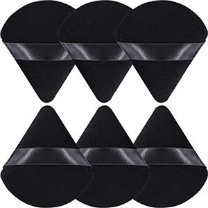 BEAKEY Spugnette Trucco Make Up,6 Pz Piumini Piatti Triangolari Neri,Cipria