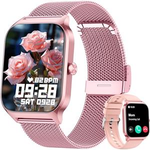KALINCO Smartwatch Uomo Donna, 1.85" IA Orologio Pressione Sanguigna, Chiamata Bluetooth, SpO2, Frequenza cardiaca, Stress, Sonno, Orologio Mondiale, 100+ Sports Watch per Apple Xiaomi Samsung Phone