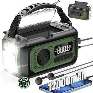BIAOQINBO 12000mAh radio Manovella,2 Pannelli Solari,AM/FM Radio Solare di Emergenza,3 Metodi di Ricarica 7 in 1 Radio Portatile di Emergenza,SOS,Torcia,Bussola,Lampada da Lettura