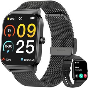 KALINCO Smartwatch Uomo Donna, 1.85" IA Orologio Pressione Sanguigna, Chiamata Bluetooth, SpO2, Frequenza cardiaca, Stress, Sonno, Orologio Mondiale, 100+ Sports Watch per Apple Xiaomi Samsung Phone
