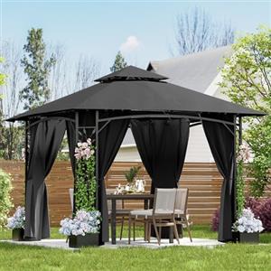 Devoko Gazebo Esterno Resistente 3.3x3.3 m con 4 Vasi per Fiori - Gazebo da Giardino in a Doppio Tetto Aerato, Struttura Fogliata, Tende Rimuovibili, Protezione UV & Impermeabile per Esterno