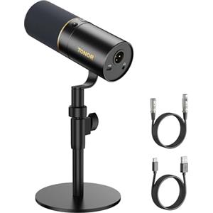 TONOR PC Microfono USB/XLR per Podcast, Microfoni Gaming Dinamico per Podcasting, Streaming Studio, Discord, Regisrazione, YouTube, ASMR, Mic Cardioide con 3.5mm jack, Pulsante Mute, Nero,200cm,TD520