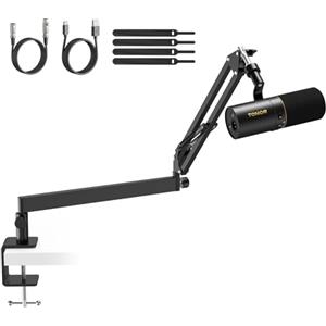 TONOR Microfono Gaming USB/XLR con Braccio Basso Profilo, Microfono Cardioide Dinamico per PC, Microfono in Metallo per Giochi, Streaming, Studio, Podcast, Registrazione Vocale, 200cm,TD510+