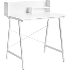 Beliani Scrivania da disegno con piano inclinabile in truciolare gambe in ferro ganci per cavi stile moderno bianco
