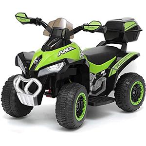Tecnobike Shop Quad Moto Elettrico Per Bambini Mini Quad Deluxe 6V luci Suoni Batteria Ricaricabile Marcia Avanti e Indietro (Verde)