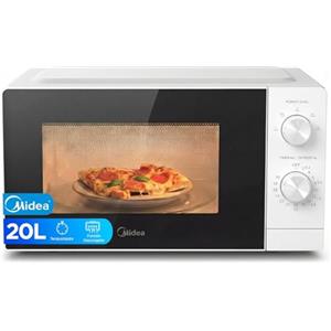 Midea Microonde da 20 litri e 700 W di potenza, forno a microonde bianco da tavolo con piatto girevole, funzione scongelamento, 5 livelli di potenza timer, microonde senza grill