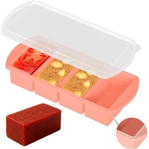 QUELIEN Vassoio per congelatore in silicone rosa fiore con coperchio - Stampo per porzioni da 1 tazza per zuppa, brodo e salse - Contenitore in silicone impilabile senza BPA per preparazione pasti e