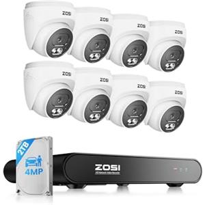 ZOSI 2.5K Kit Telecamera di Sorveglianza per Esterni PoE NVR 2TB 8CH 5MP