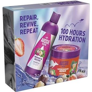 Aussie SOS Repair Gift Set, Shampoo&Maschera, Capelli Danneggiati, 100 ore